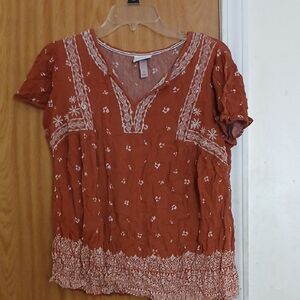 Knox Rose Brown Smocked Flutter Sleeve Blouse
